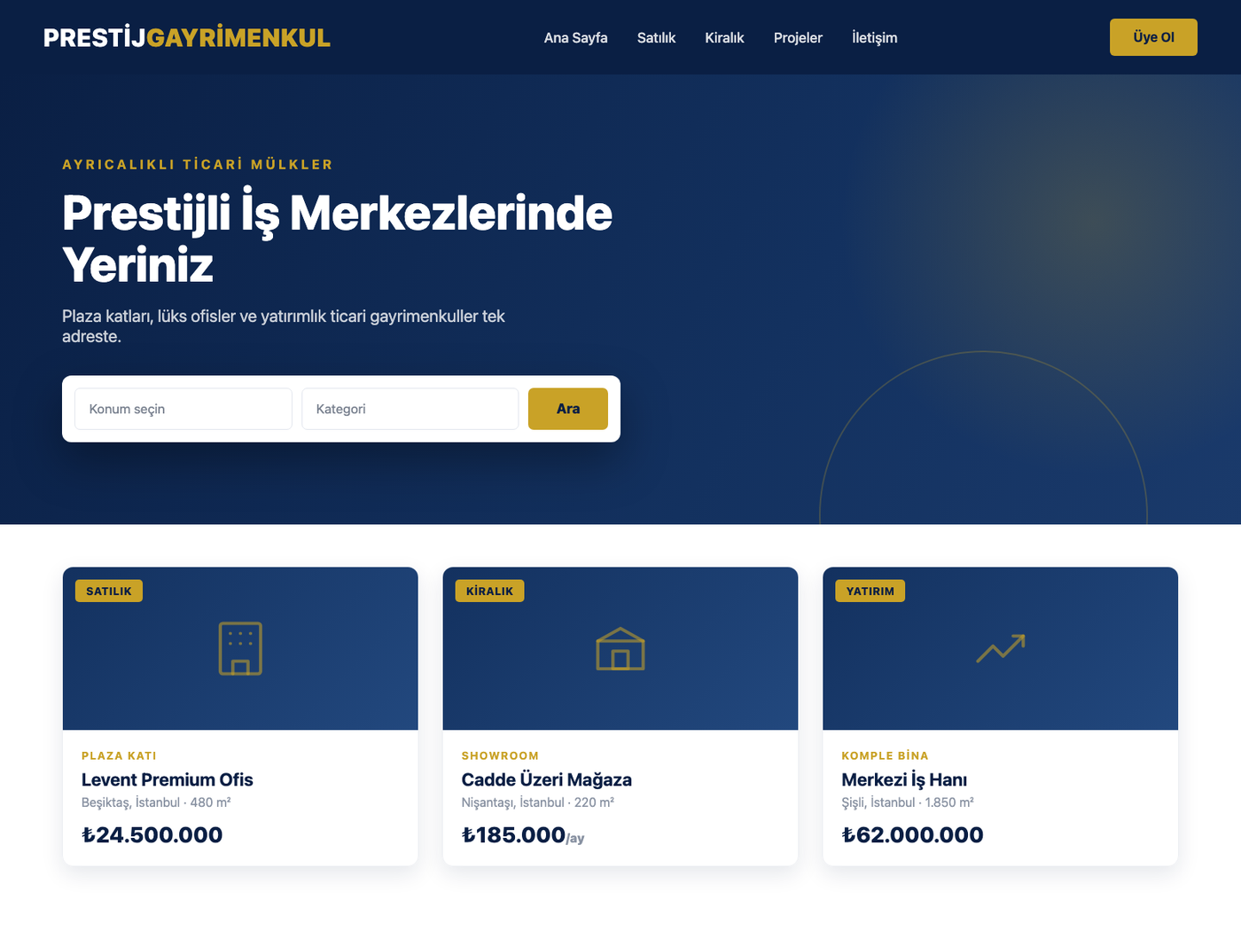 Emlakçı web sitesi örnek 2 - Premium tasarım